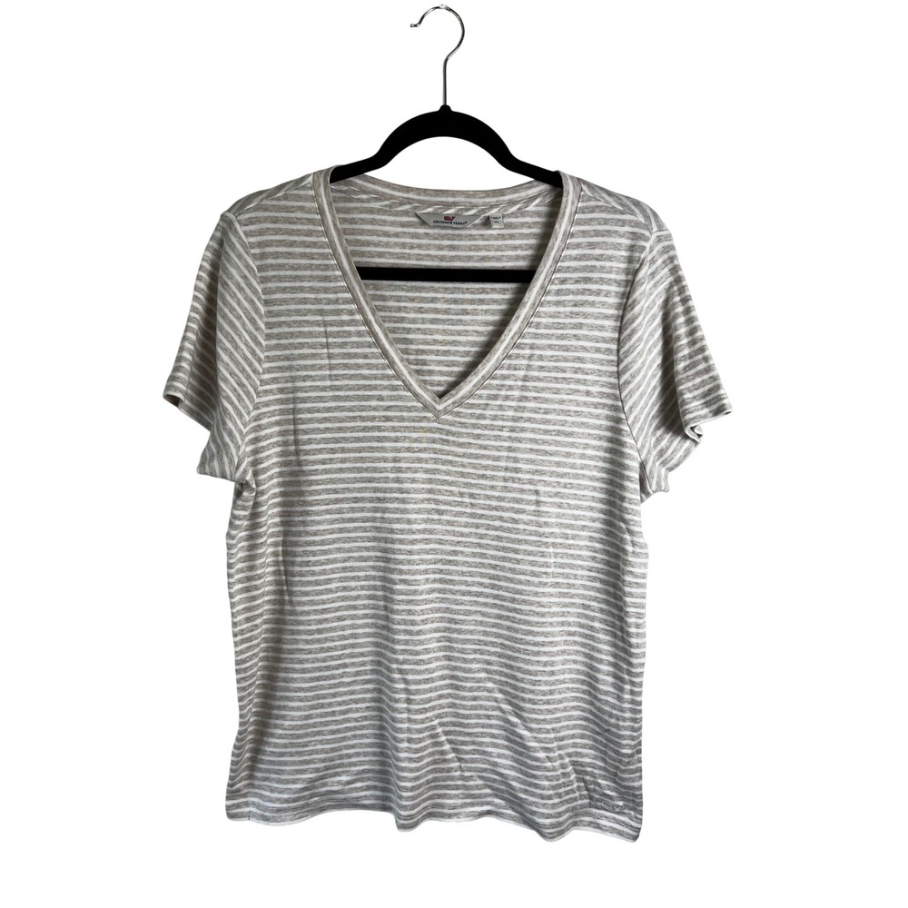 Vineyard Vines Striped V-Neck Tee Size XL Gray White Casual Preppy‎ Minimalist